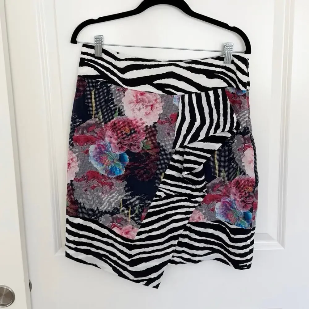 Robert Graham Shannon Floral Zebra Print Silk Skirt 10